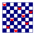 Chess-board with eight correctly placed queens